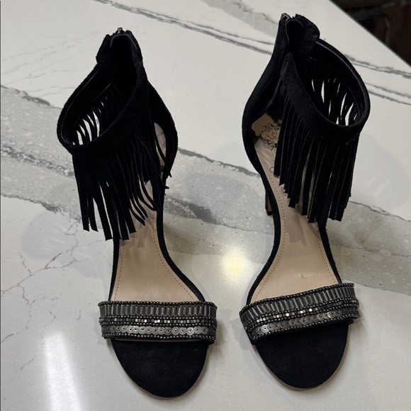 Vince Camuto Shoes - Vince Camuto Black Fringe Heels with Silver Accents Size 8.5 3” Heel